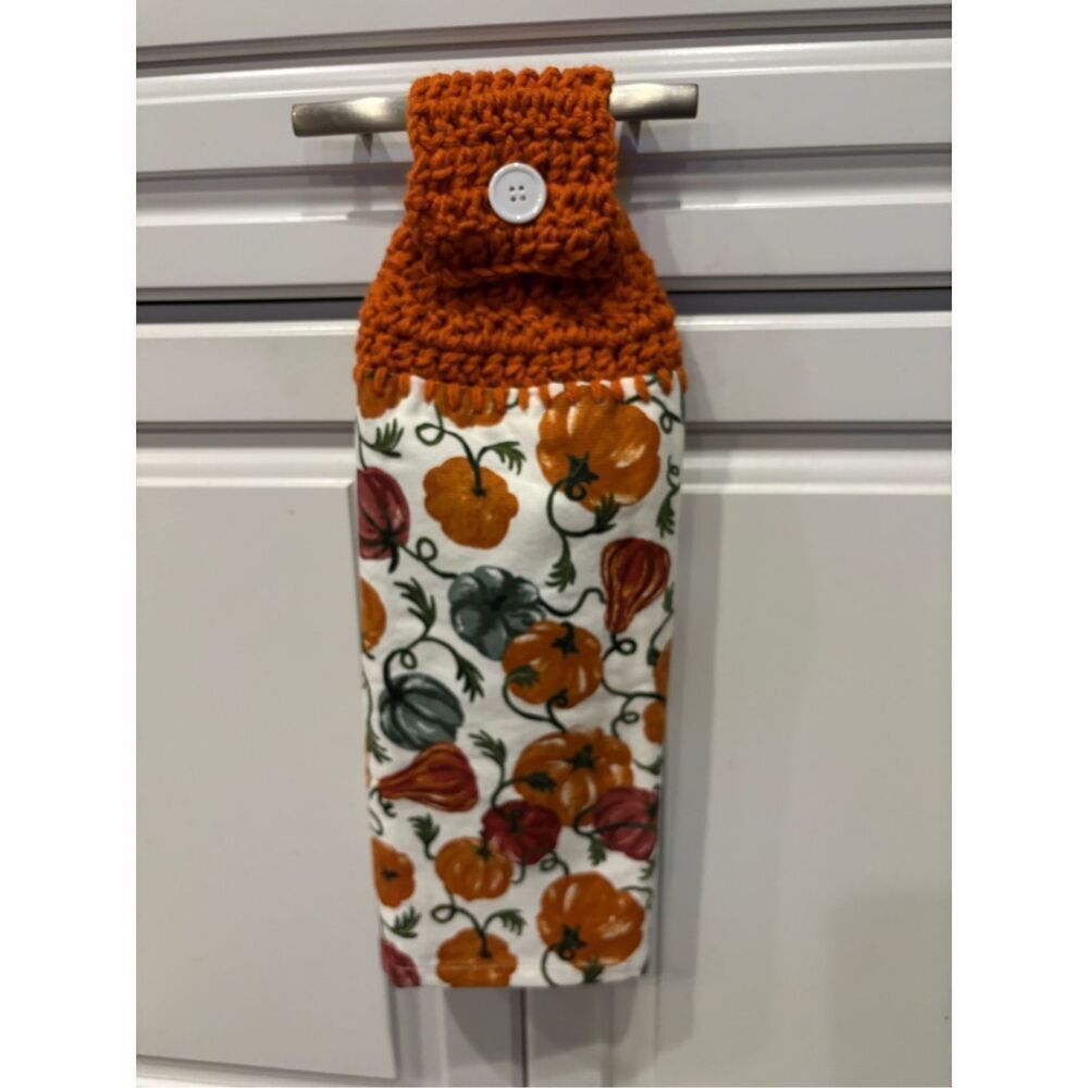 Crochet Top Kitchen Towel-Variety pumpkins white button